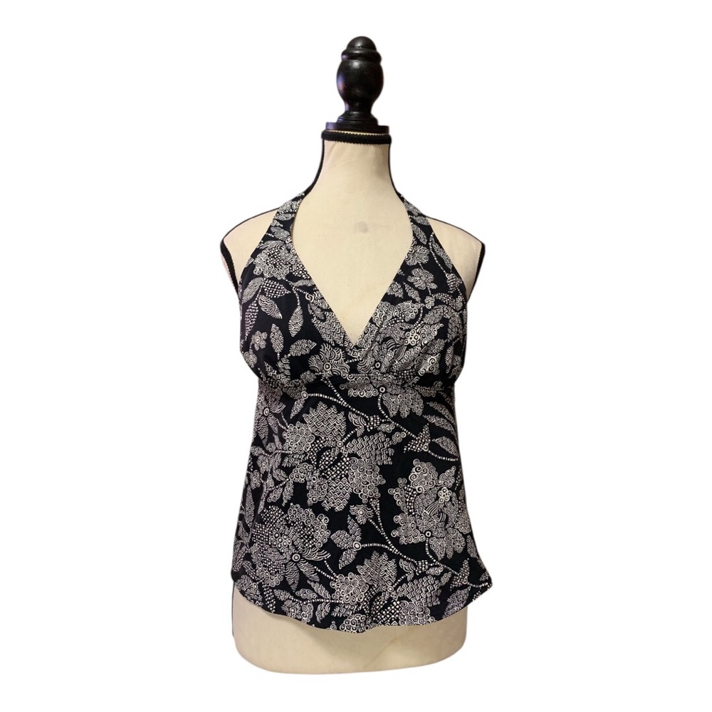 Lands' End black and white floral halter tankini top - Picture 6 of 9